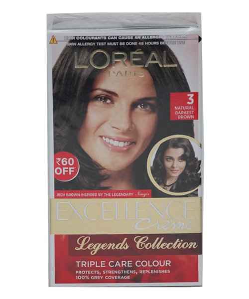 Buy LOreal Excellence Creme 3 Darkest Brown Hair Colour Online on Adibuja