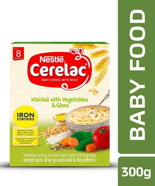 NESTLE CERELAC FORTIFIED BABY CEREAL WITH MILK, KHICHDI WITH VEGETABLES & GHEE - STAGE 2 300 GM